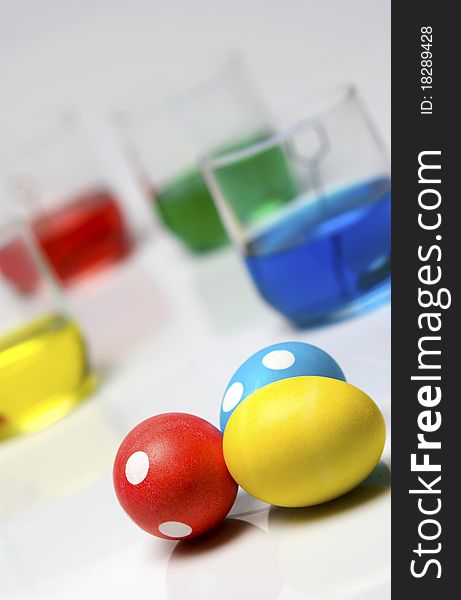 Red, yellow, green and blue dye for Easter eggs. Red, yellow, green and blue dye for Easter eggs