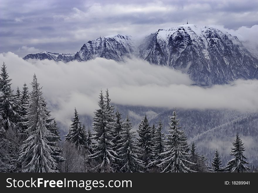 Carpathian mountain peak landscape in winter time