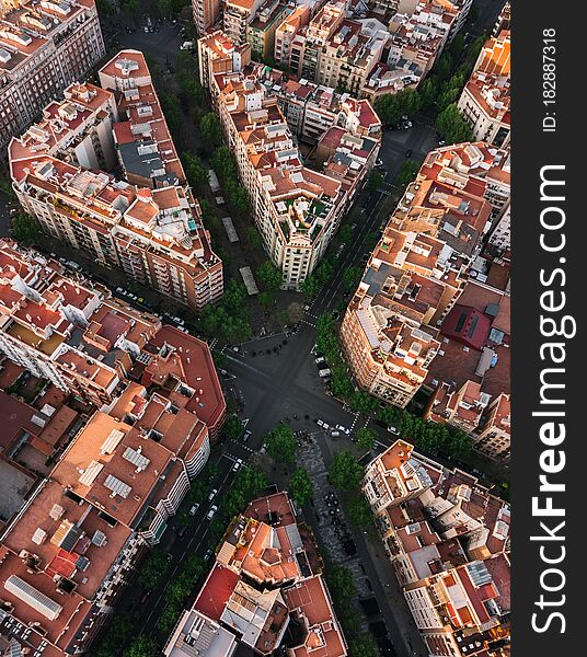 Aerial view of Barcelona streets with beautiful patterns. Aerial view of Barcelona streets with beautiful patterns