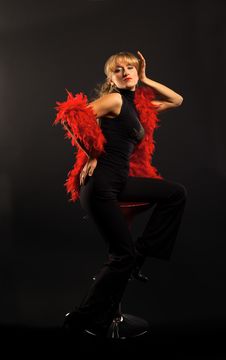 Blond Woman Dance With Red Boa Royalty Free Stock Photography Blond Woman Dance With Red Boa Royalty Free Stock Photography