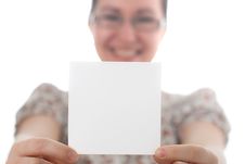 Woman Holding Blank Card Stock Image