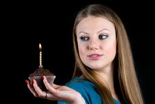 Girl Holding A Celebratory Muffin Stock Photos Girl Holding A Celebratory Muffin Stock Photos