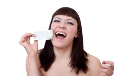 Young Woman Tears Off An Adhesive Tape Stock Photo