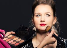 Charming Young Woman Applying Blusher Eyelid Stock Image Charming Young Woman Applying Blusher Eyelid Stock Image