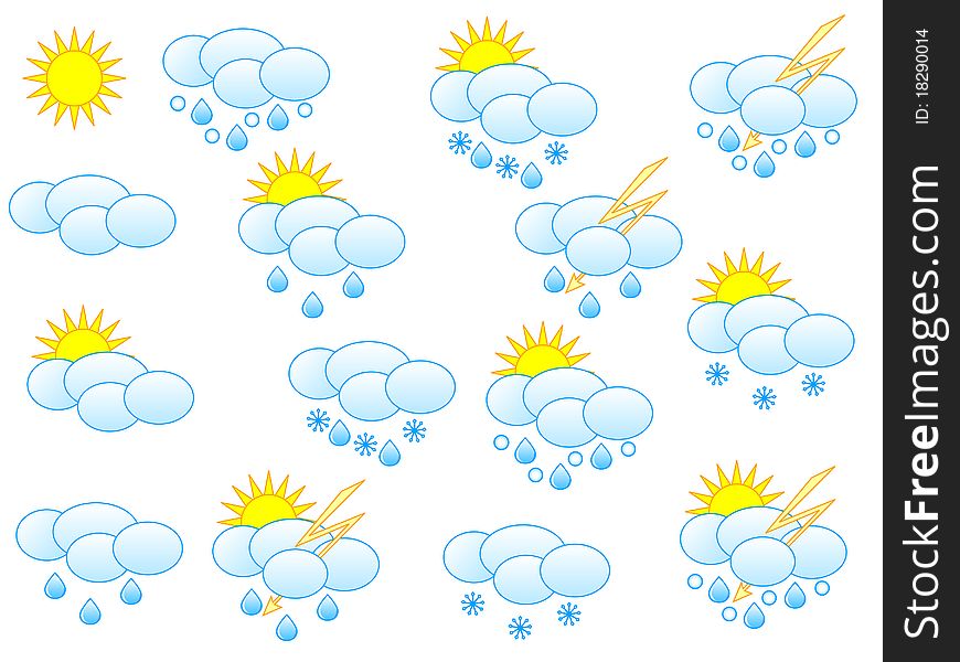 The set of fifteen  weather icons