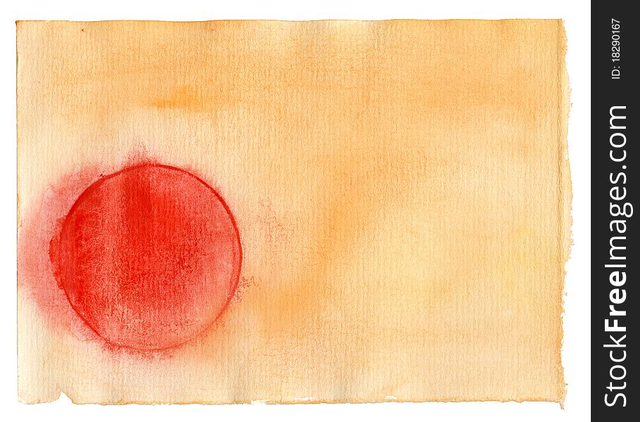 Orange watercolor background with red circle