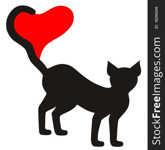 Vector illustration of black cat with
red heart