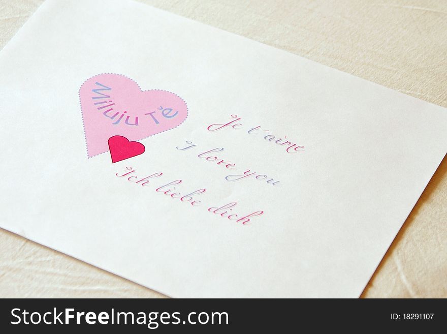 ValentineÂ´s letter with red and rose heart. ValentineÂ´s letter with red and rose heart