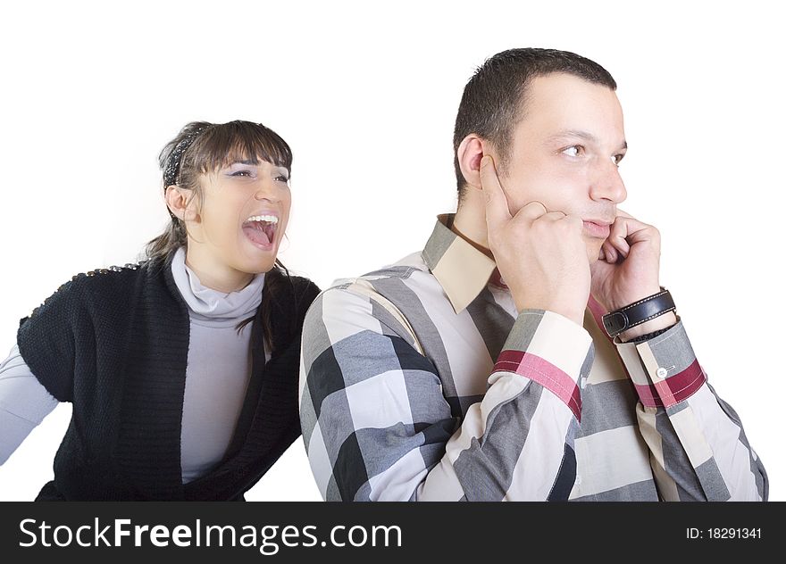 Girlfriend screaming at a boyfriend and he is not listening