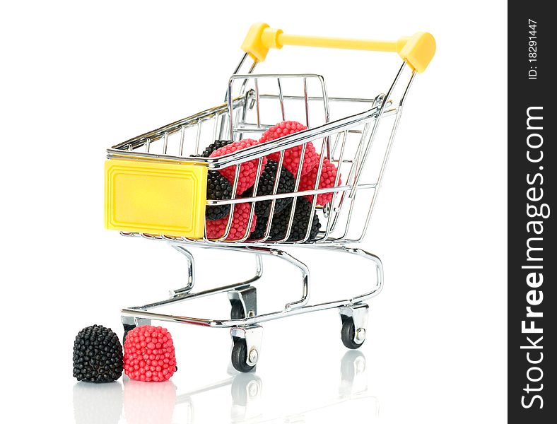 Raspberry blackberry fruit in the shopping cart