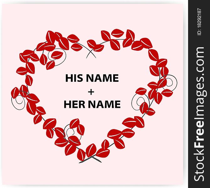 Floral heart with place for couple names. Floral heart with place for couple names.