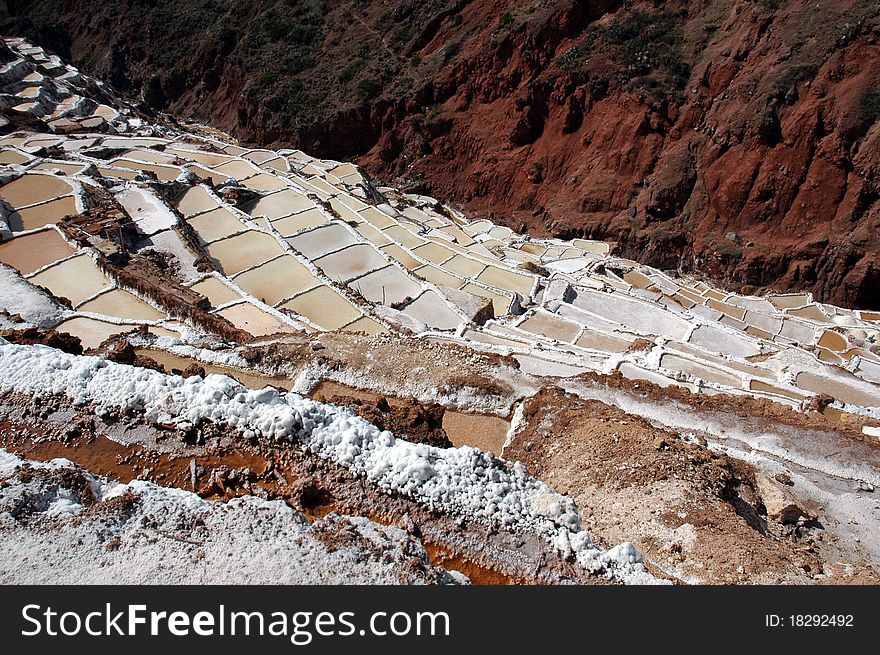 View of Maras salt mine in Peru