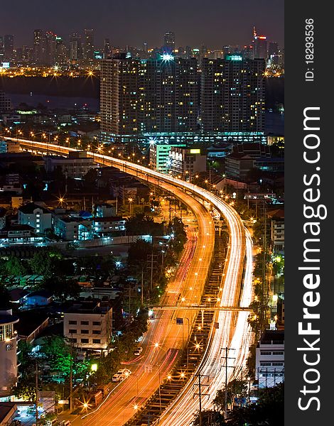 Bangkok Highway Top View at dusk in bangkok, Thailand