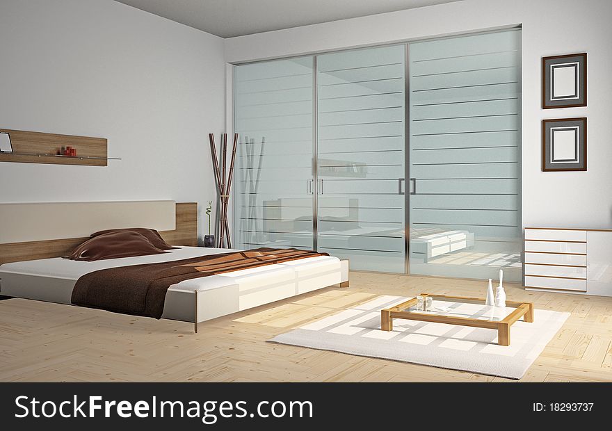 Modern interior of a bedroom room 3D