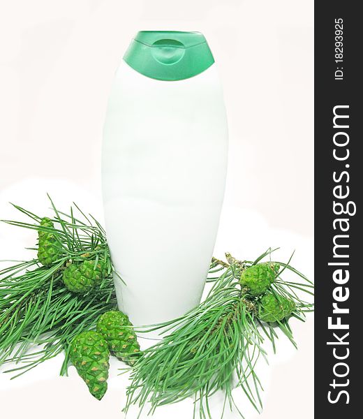 Shower gel bottle with fir extract