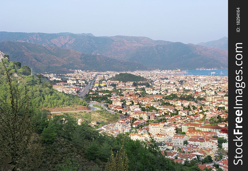 High view of mamaris resort panorama in turkey. High view of mamaris resort panorama in turkey