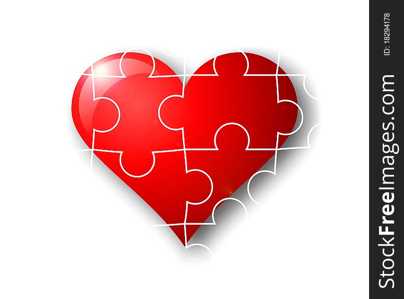 Valentine red heart, white background, love conception