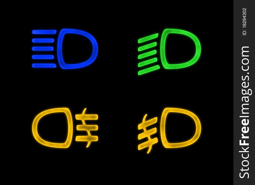 Dashboard Signs - car lights isolated on black