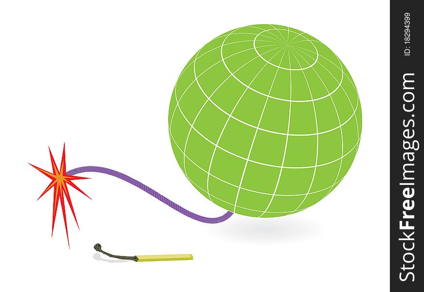 Burned match, globe and firing cord. Abstract world peace danger concept illustration.
Layered EPS  file. Burned match, globe and firing cord. Abstract world peace danger concept illustration.
Layered EPS  file.