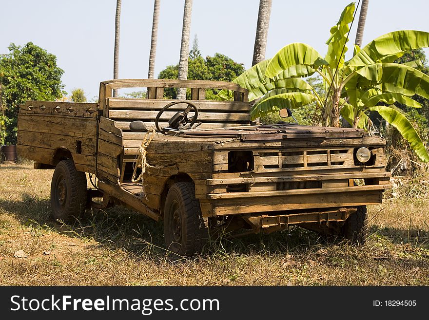 Old wooden car in the jungle