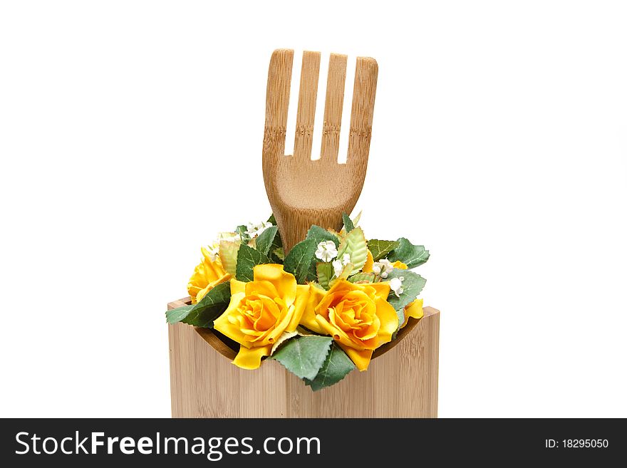 Cook spoon of wood with flowers. Cook spoon of wood with flowers