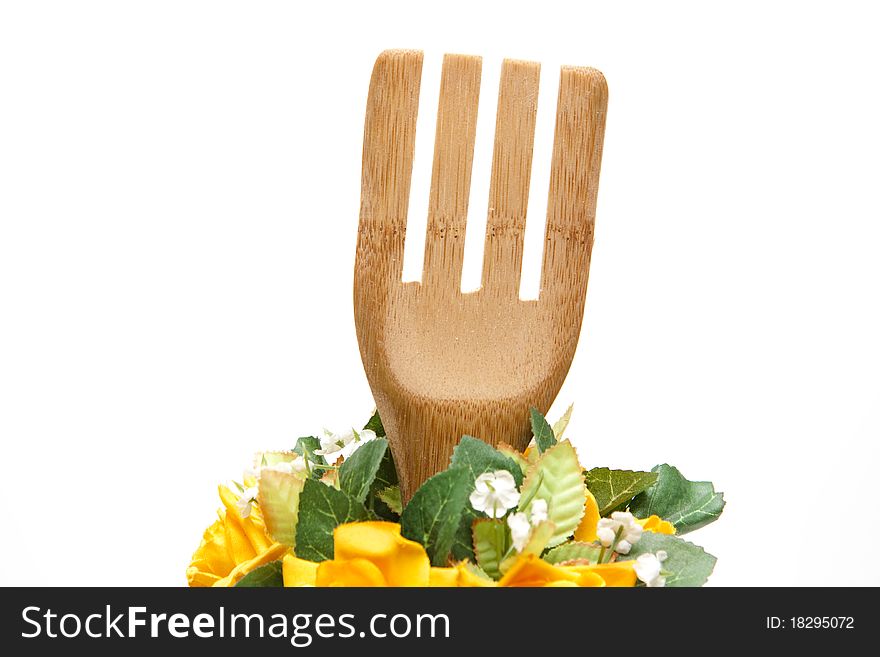 Cook spoon of wood with flowers. Cook spoon of wood with flowers
