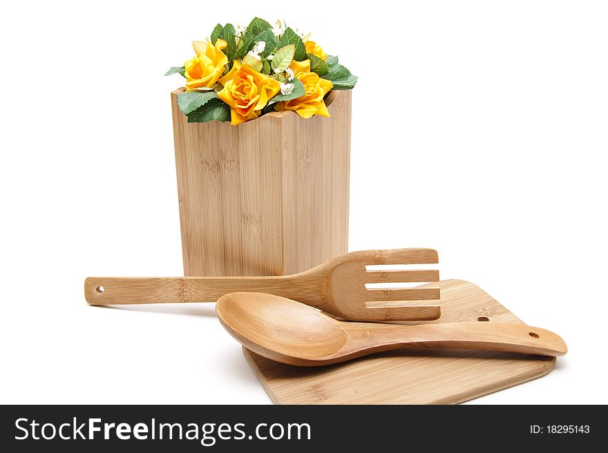 Cook spoon set of wood with flowers