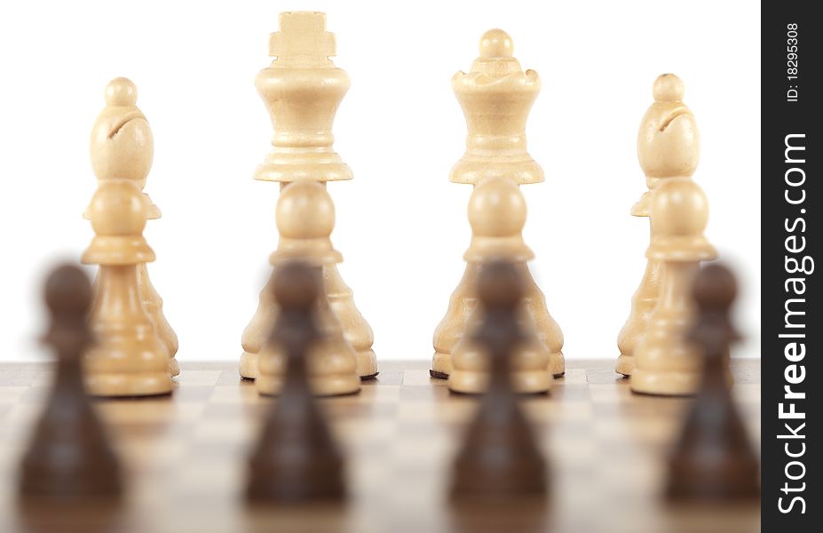 Chess, game for strategy and thinking with white background