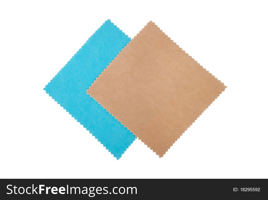 Two cleaning napkins for optics. Blue and beige colour.