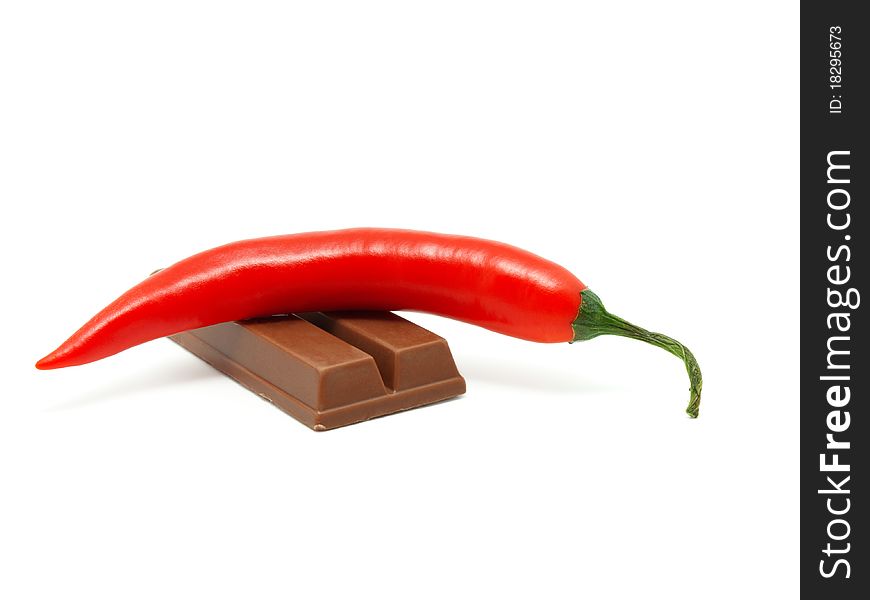 Red pepper on  Chocolate,  white background