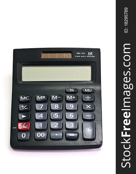 Black calculator isolated on white back ground