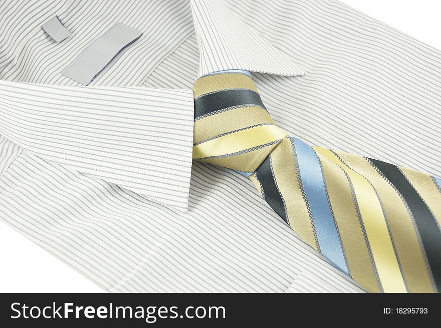 New Shirt With Striped Necktie Over White