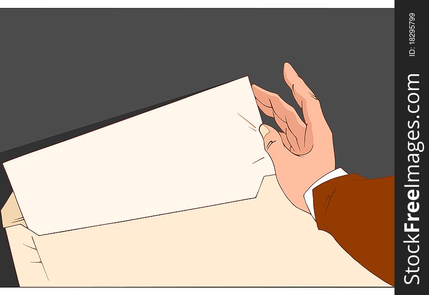 On illustrate the human hand, which holds the envelope.Additionally, a vector EPS format.