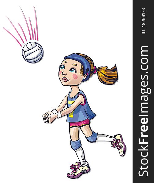 Volleyball girl athlete in the lilac-pink form batter