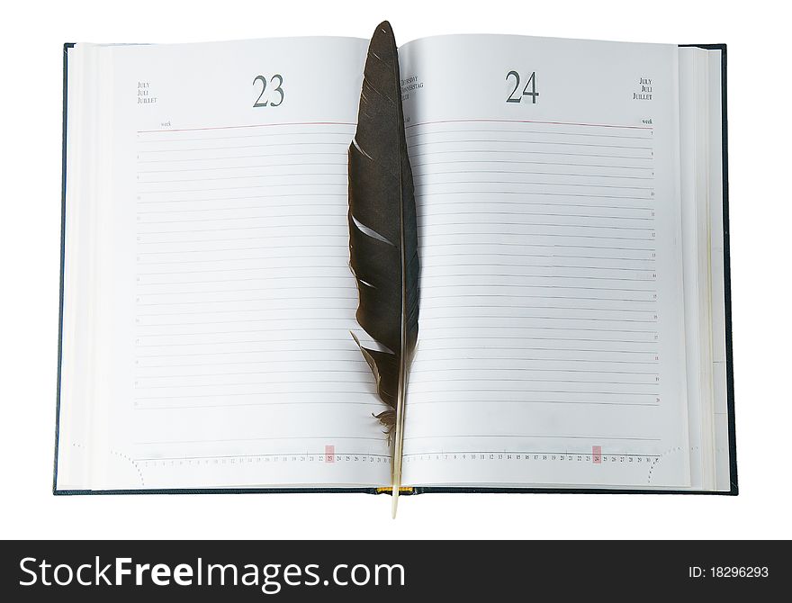 Diary with a pen isolated on a white background