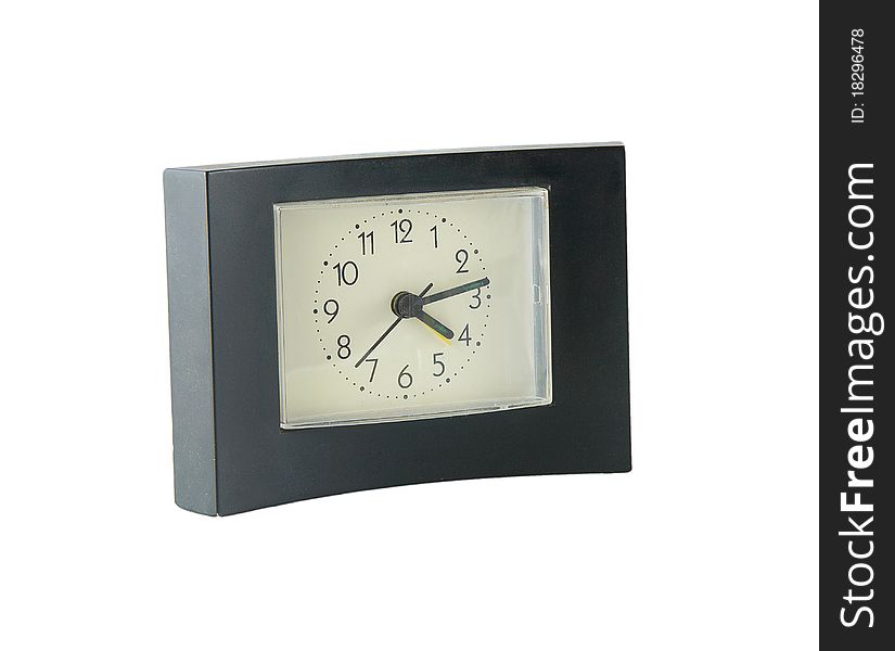 Black alarm clock isolated on a white background