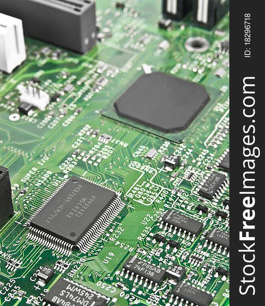 Chip processor transistor on pcb. Chip processor transistor on pcb