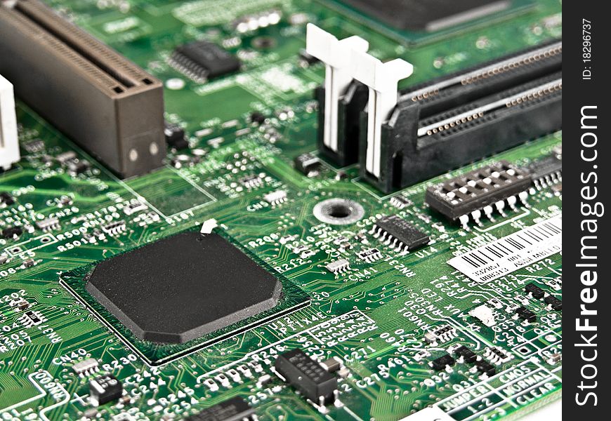 Chip processor transistor on pcb. Chip processor transistor on pcb