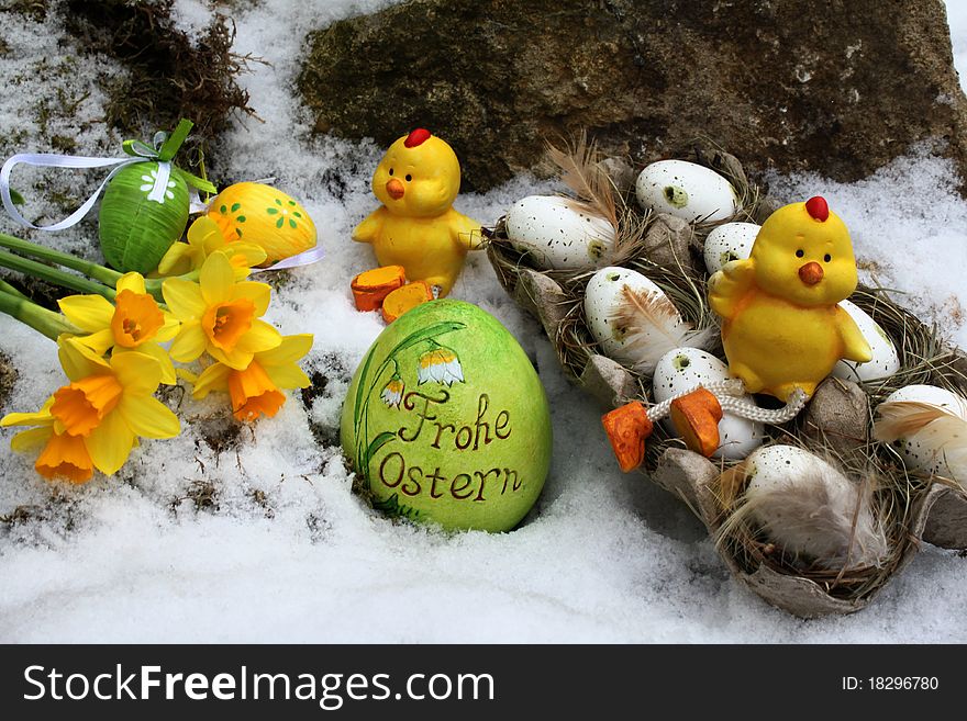 Easter decorations in the snow