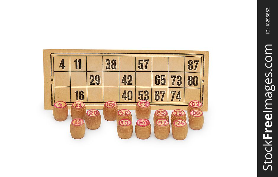 The lotto kegs on card isolated on a white background