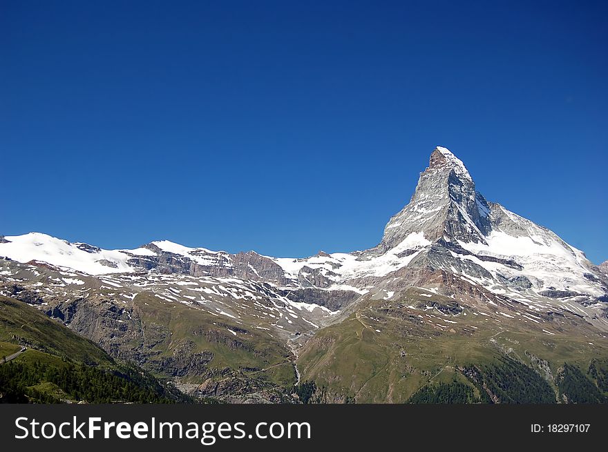 Mount Matterhorn towering over Zermatt-Swiss