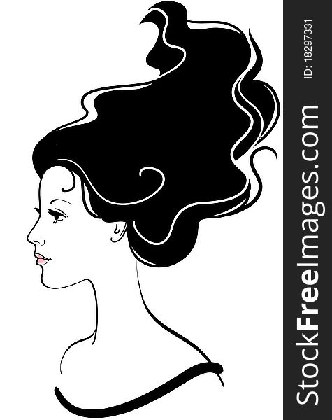Young girl face icon with long black hair