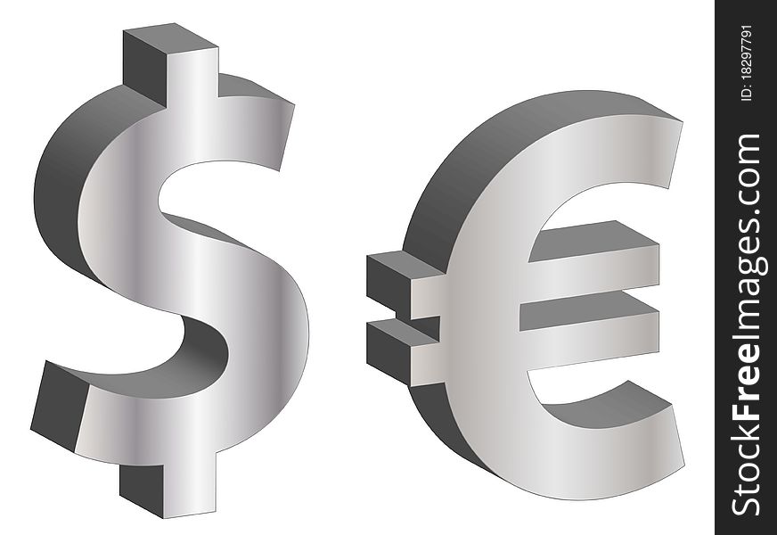 Illustration of a Dollar and Euro Symbol. Illustration of a Dollar and Euro Symbol