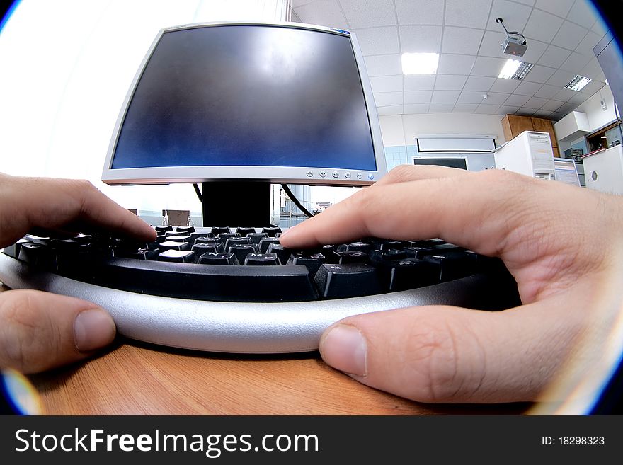 Hands on keyboard in fisheye lens