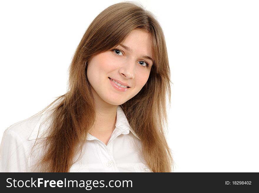 Portrait of a young attractive woman over white background