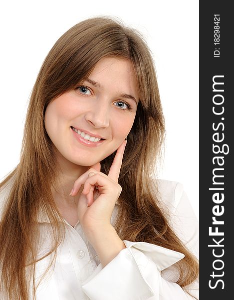 Portrait of a young attractive woman over white background