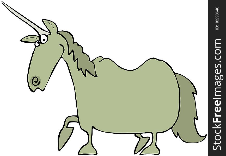 This illustration depicts a light green unicorn.