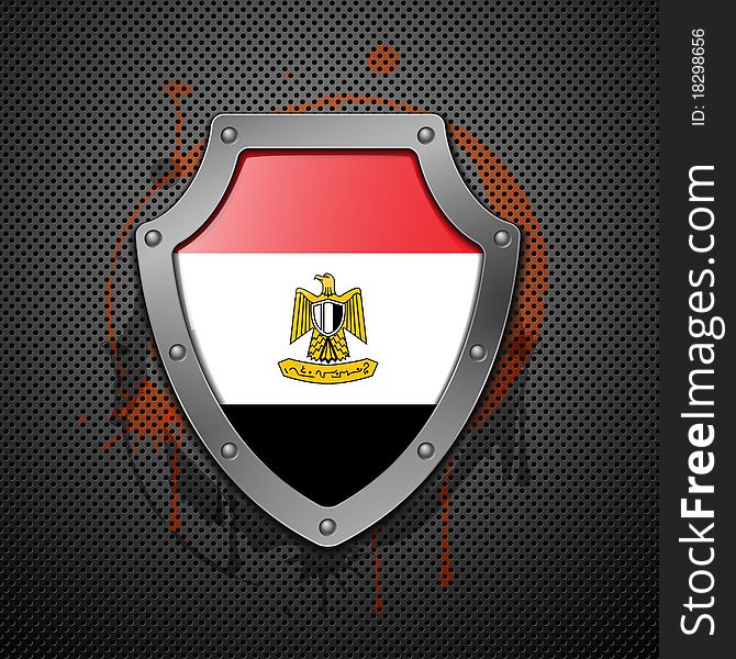Shield with the image of a flag of Egypt. Vector illustration.