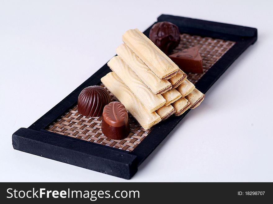 Chocolate wafer on white background