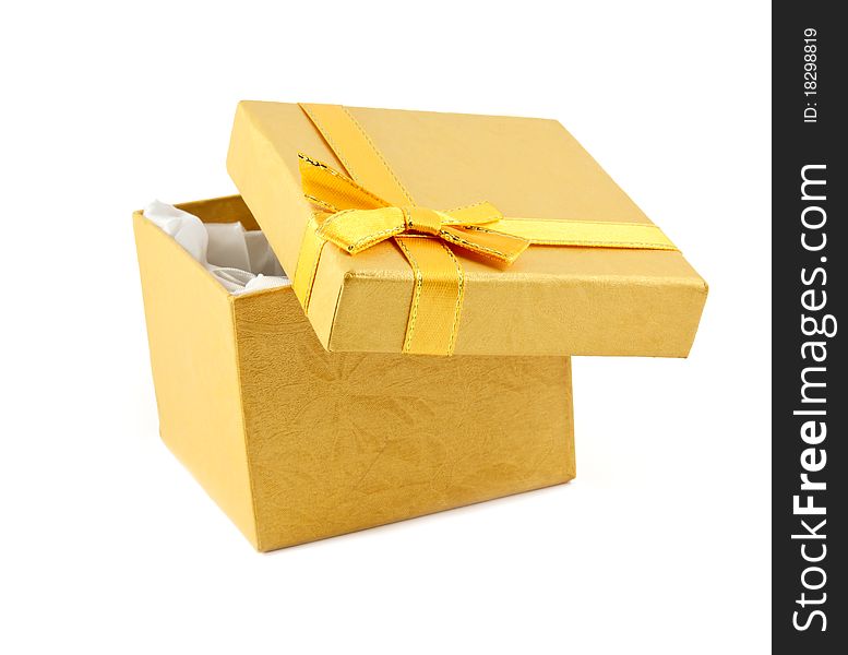 Paper box with ribbon isolated on white
